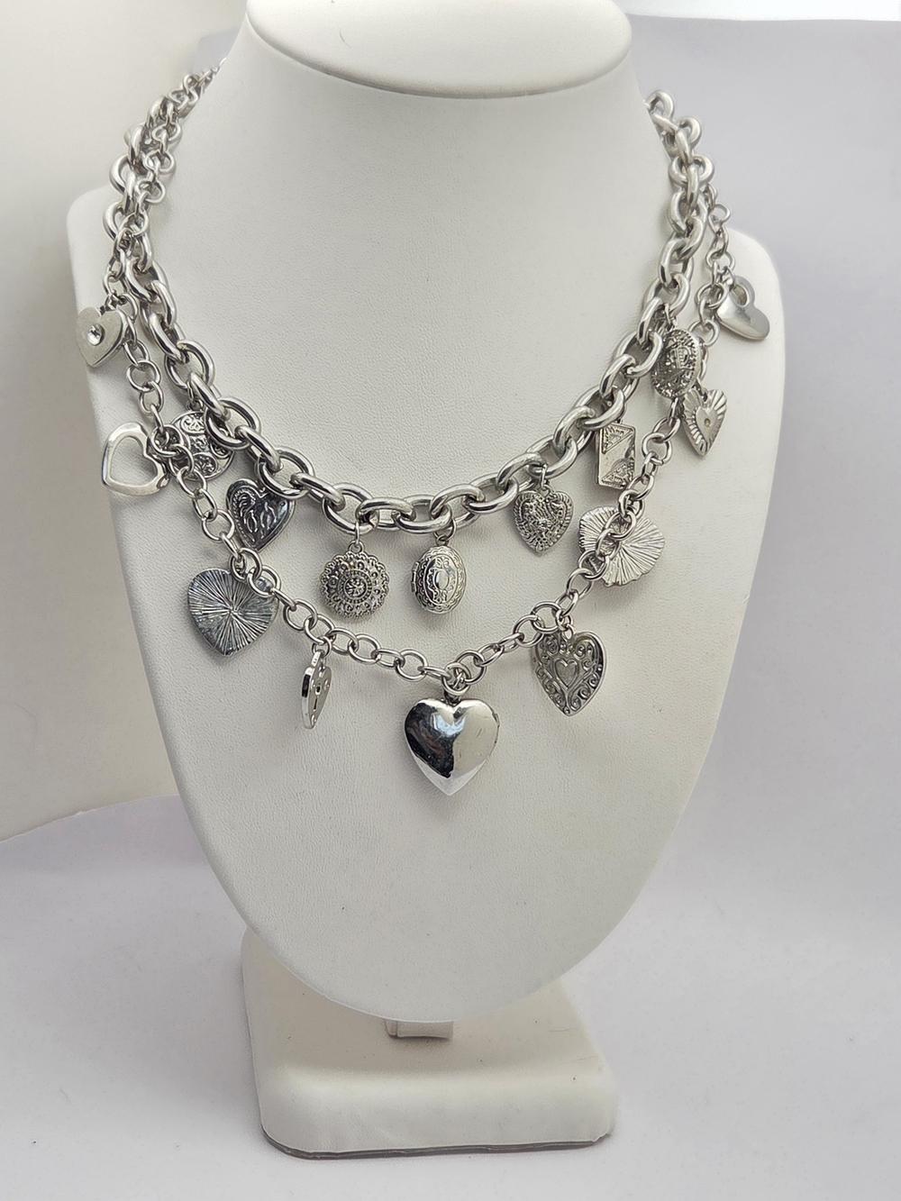 Lovisa Silver Tone Multi Strand Heart Charm Necklace 19.5"